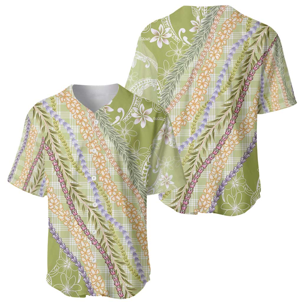 Green Palaka Hawaii Leis Baseball Jersey Hawaiian-plaid Elegant Tropical Vibes - Polynesian Pride