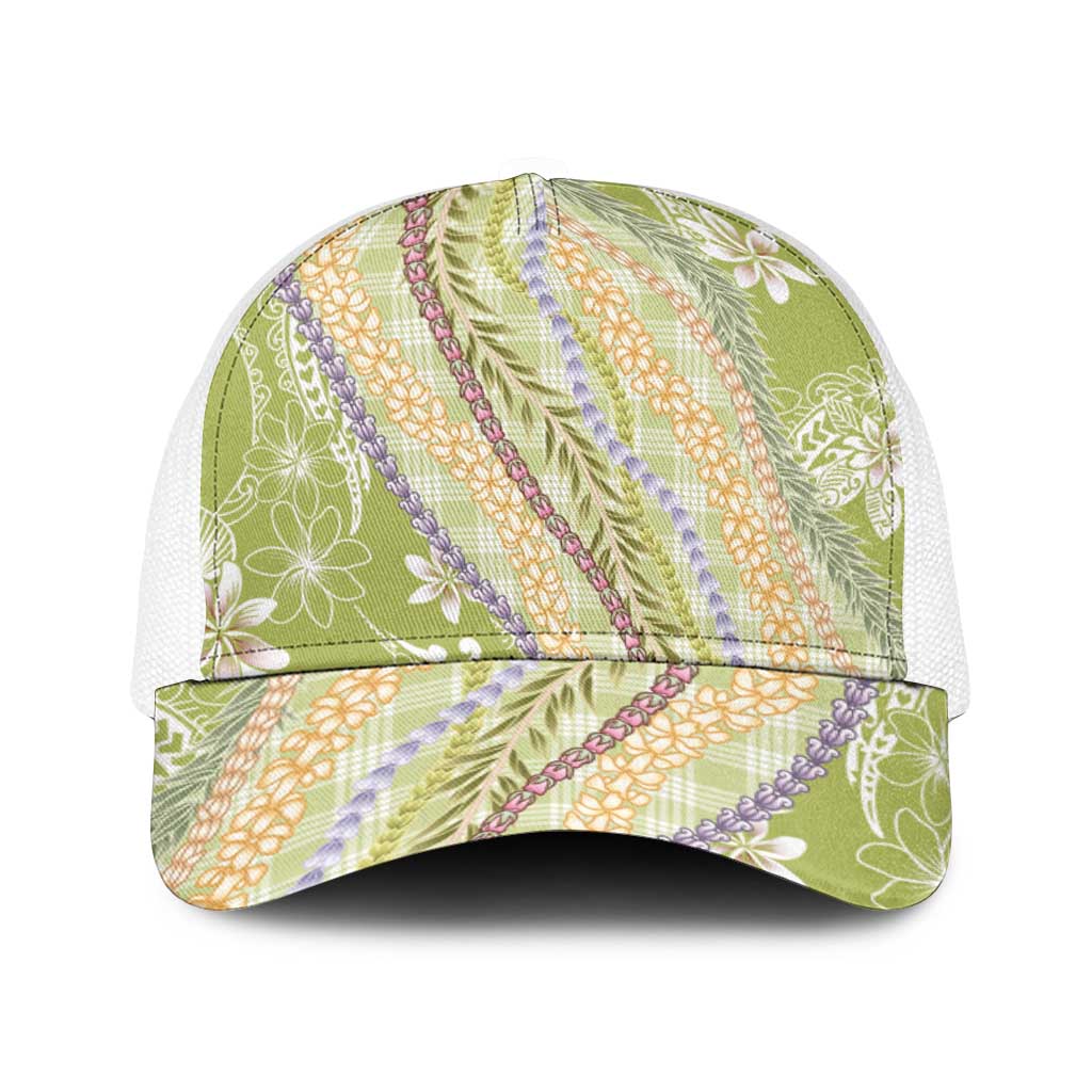 Green Palaka Hawaii Leis Baseball Net Cap Hawaiian-plaid Elegant Tropical Vibes - Polynesian Pride
