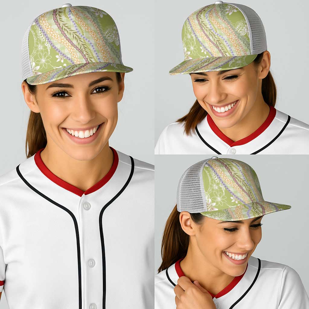 Green Palaka Hawaii Leis Baseball Net Cap Hawaiian-plaid Elegant Tropical Vibes - Polynesian Pride