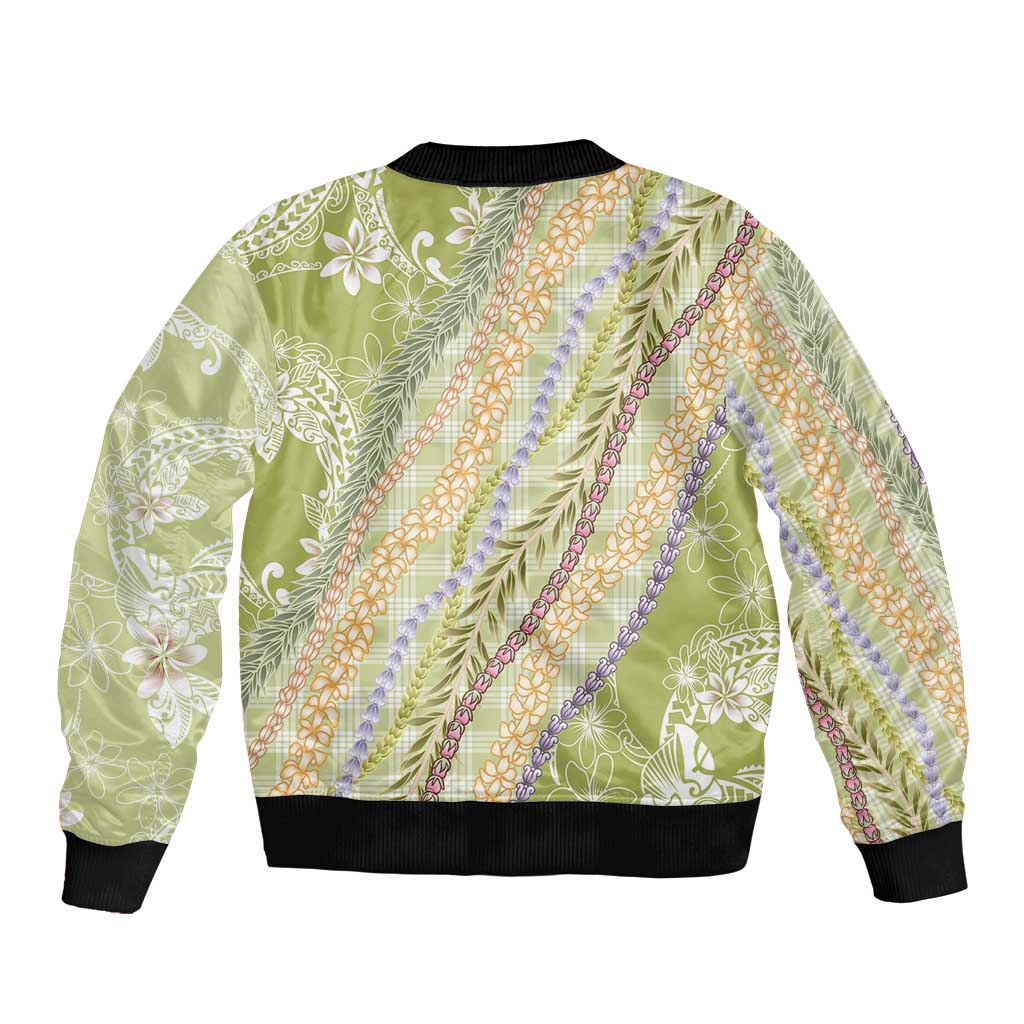 Green Palaka Hawaii Leis Bomber Jacket Hawaiian-plaid Elegant Tropical Vibes - Polynesian Pride