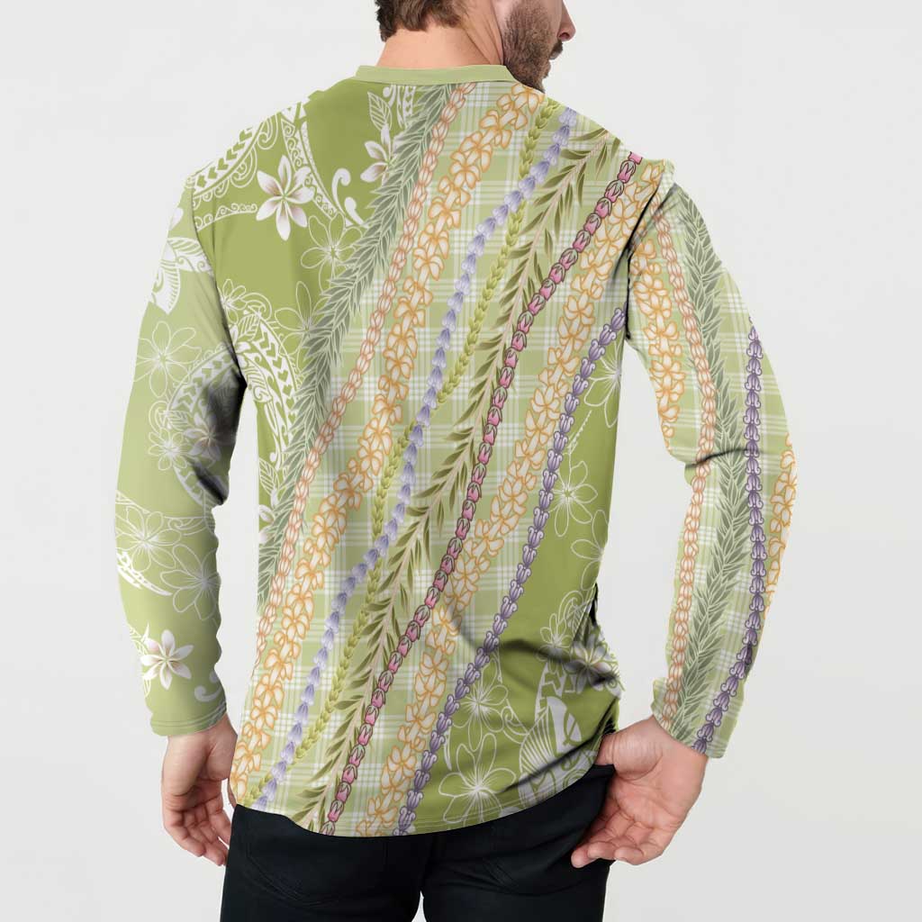 Green Palaka Hawaii Leis Button Sweatshirt Hawaiian-plaid Elegant Tropical Vibes - Polynesian Pride