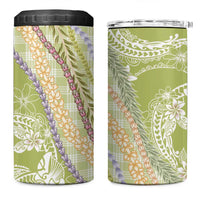 Green Palaka Hawaii Leis 4 in 1 Can Cooler Tumbler Hawaiian-plaid Elegant Tropical Vibes - Polynesian Pride