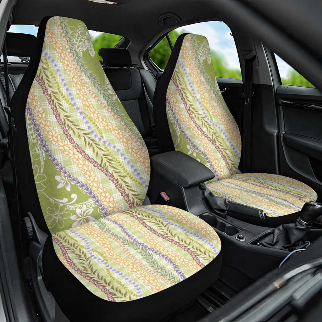 Green Palaka Hawaii Leis Car Seat Cover Hawaiian-plaid Elegant Tropical Vibes - Polynesian Pride