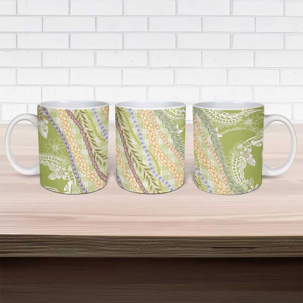 Green Palaka Hawaii Leis Ceramic Mug Hawaiian-plaid Elegant Tropical Vibes - Polynesian Pride