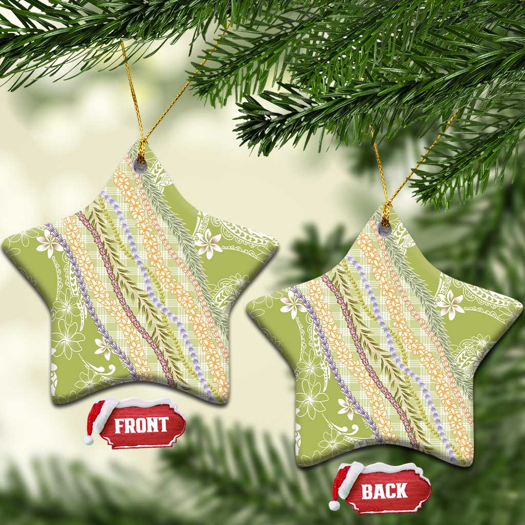 Green Palaka Hawaii Leis Ceramic Ornament Hawaiian-plaid Elegant Tropical Vibes - Polynesian Pride