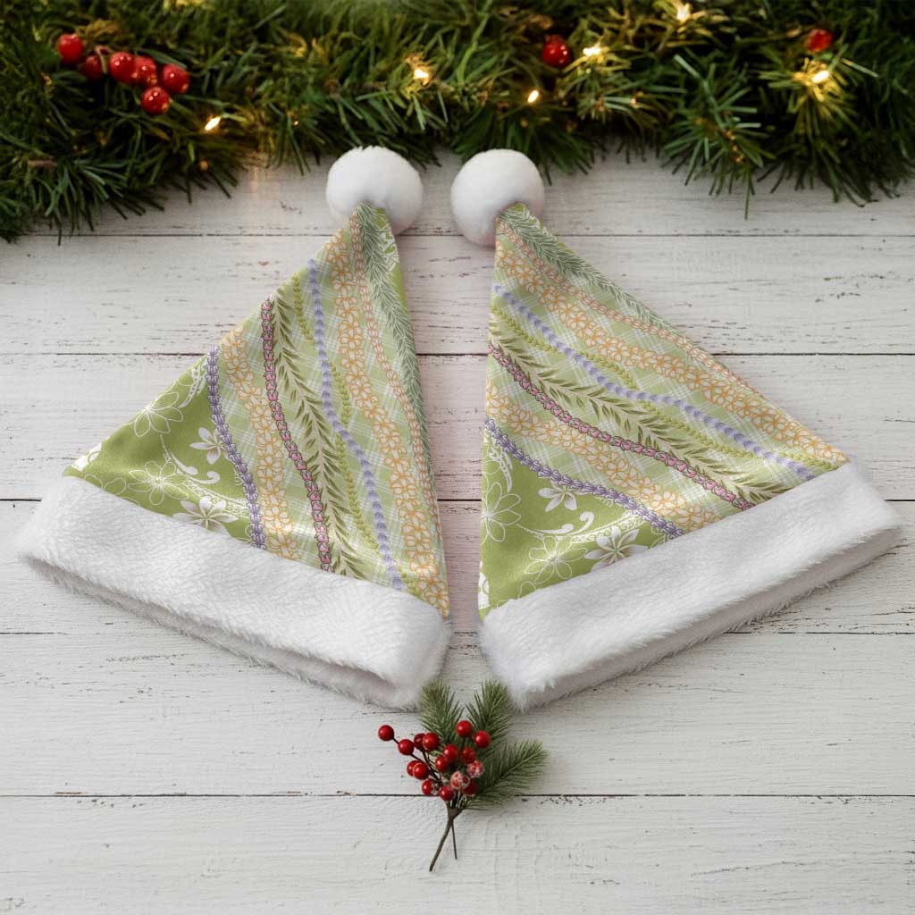 Green Palaka Hawaii Leis Christmas Santa Hat Hawaiian-plaid Elegant Tropical Vibes - Polynesian Pride
