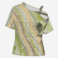 Green Palaka Hawaii Leis Cross Shoulder Shirt Hawaiian-plaid Elegant Tropical Vibes - Polynesian Pride