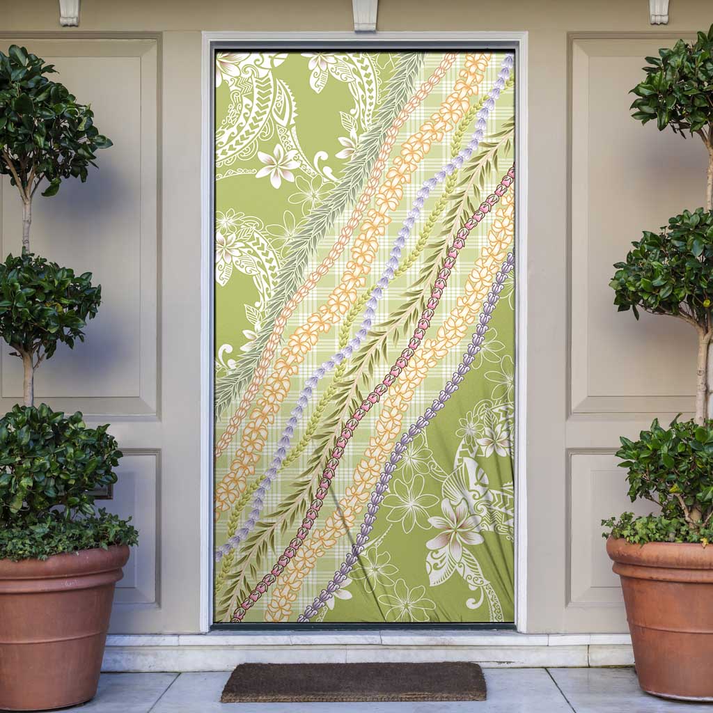 Green Palaka Hawaii Leis Door Cover Hawaiian-plaid Elegant Tropical Vibes - Polynesian Pride