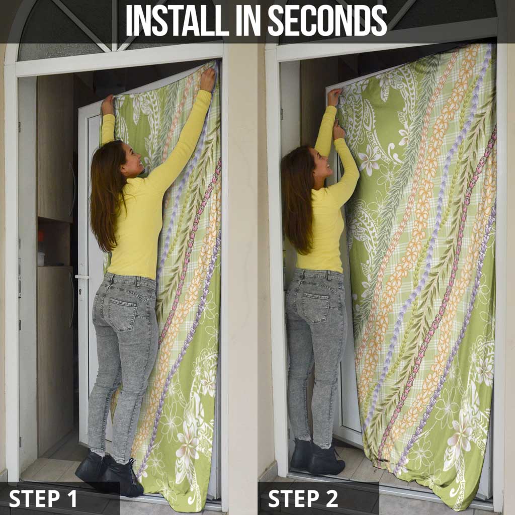 Green Palaka Hawaii Leis Door Cover Hawaiian-plaid Elegant Tropical Vibes - Polynesian Pride