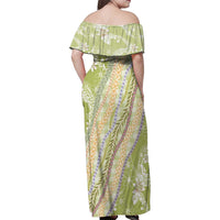 Green Palaka Hawaii Leis Family Matching Off Shoulder Maxi Dress and Hawaiian Shirt Hawaiian-plaid Elegant Tropical Vibes - Polynesian Pride