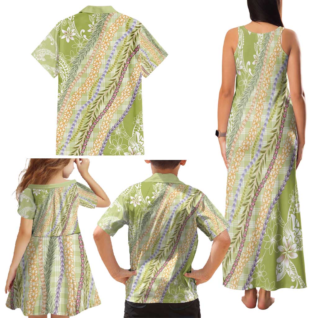 Green Palaka Hawaii Leis Family Matching Tank Maxi Dress and Hawaiian Shirt Hawaiian-plaid Elegant Tropical Vibes - Polynesian Pride