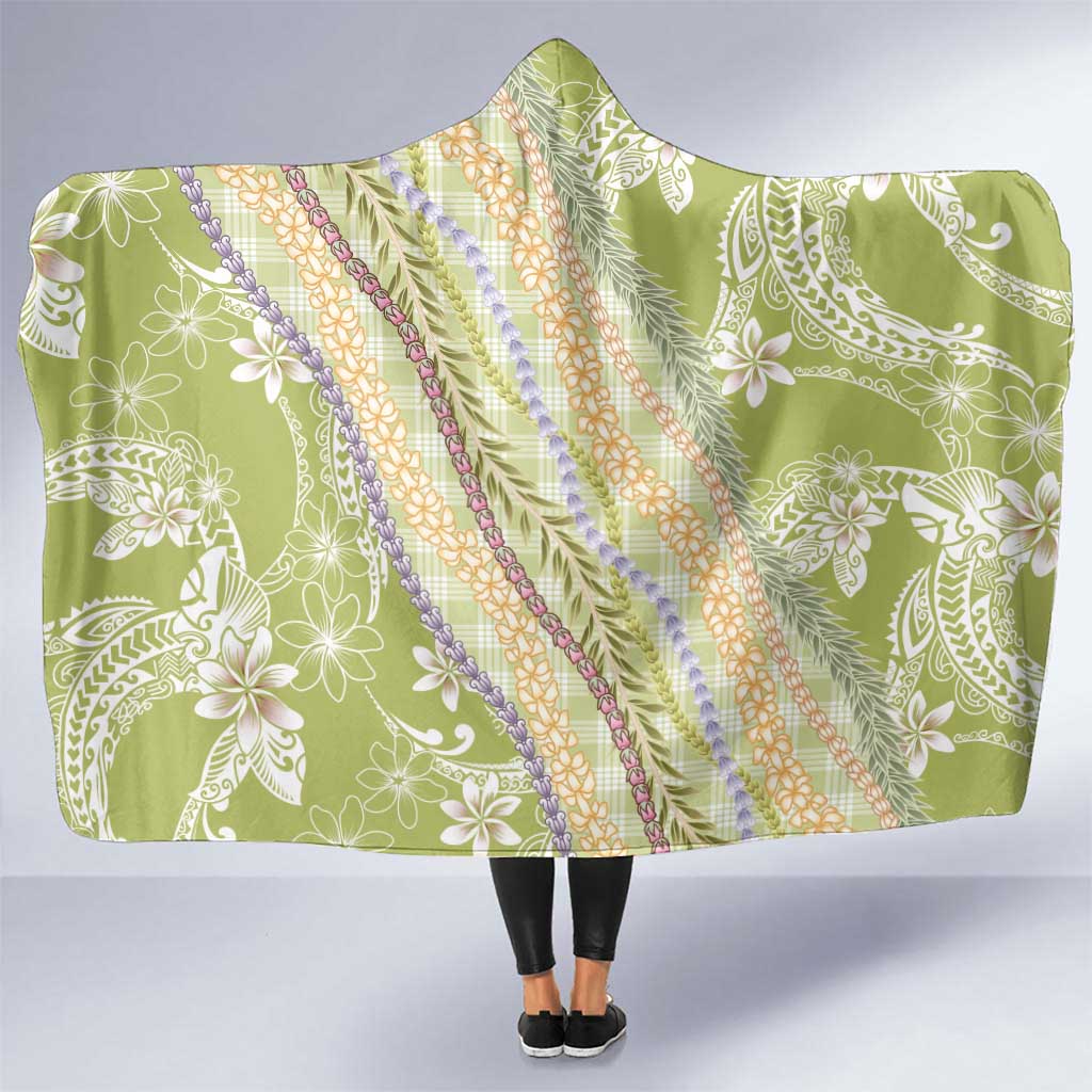 Green Palaka Hawaii Leis Hooded Blanket Hawaiian-plaid Elegant Tropical Vibes - Polynesian Pride