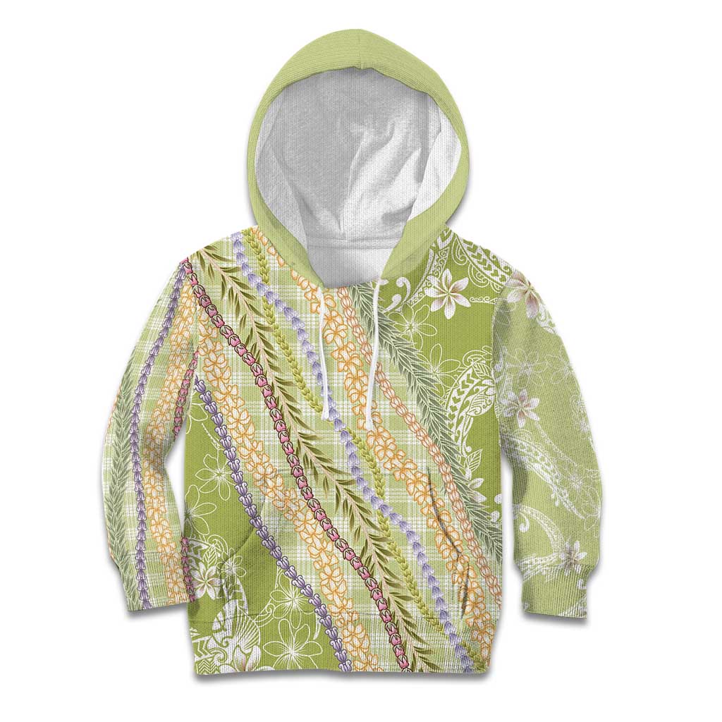 Green Palaka Hawaii Leis Kid Hoodie Hawaiian-plaid Elegant Tropical Vibes - Polynesian Pride