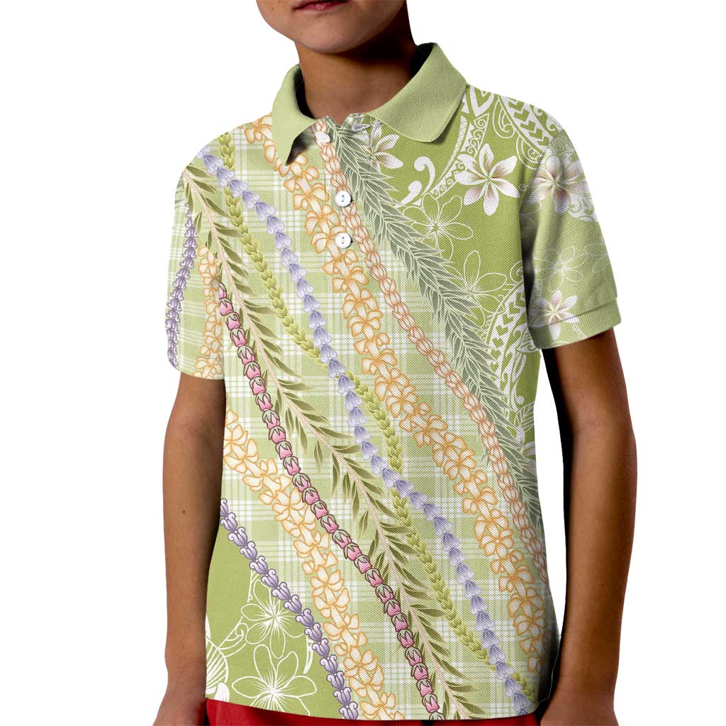 Green Palaka Hawaii Leis Kid Polo Shirt Hawaiian-plaid Elegant Tropical Vibes - Polynesian Pride