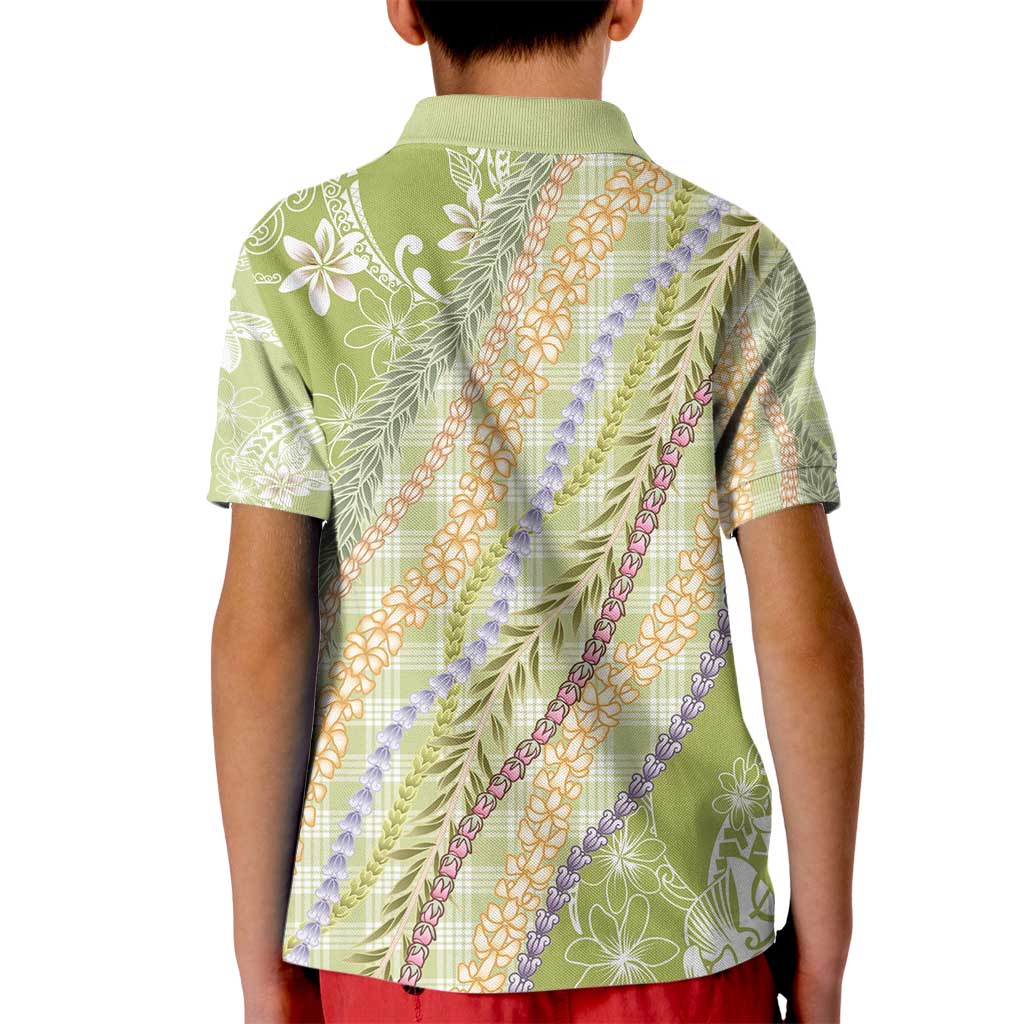Green Palaka Hawaii Leis Kid Polo Shirt Hawaiian-plaid Elegant Tropical Vibes - Polynesian Pride