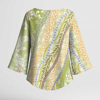 Green Palaka Hawaii Leis Kimono Sleeve Blouse Hawaiian-plaid Elegant Tropical Vibes - Polynesian Pride