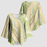 Green Palaka Hawaii Leis Kimono Sleeve Blouse Hawaiian-plaid Elegant Tropical Vibes - Polynesian Pride