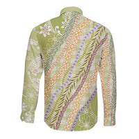 Green Palaka Hawaii Leis Long Sleeve Button Shirt Hawaiian-plaid Elegant Tropical Vibes - Polynesian Pride