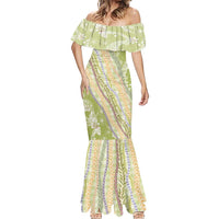 Green Palaka Hawaii Leis Mermaid Dress Hawaiian-plaid Elegant Tropical Vibes - Polynesian Pride