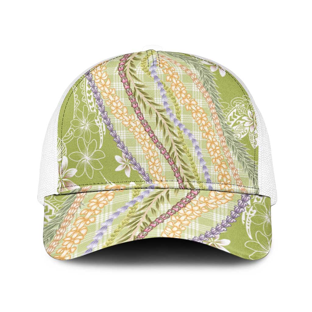 Green Palaka Hawaii Leis Mesh Trucker Cap Hawaiian-plaid Elegant Tropical Vibes - Polynesian Pride