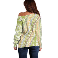 Green Palaka Hawaii Leis Off Shoulder Sweater Hawaiian-plaid Elegant Tropical Vibes - Polynesian Pride