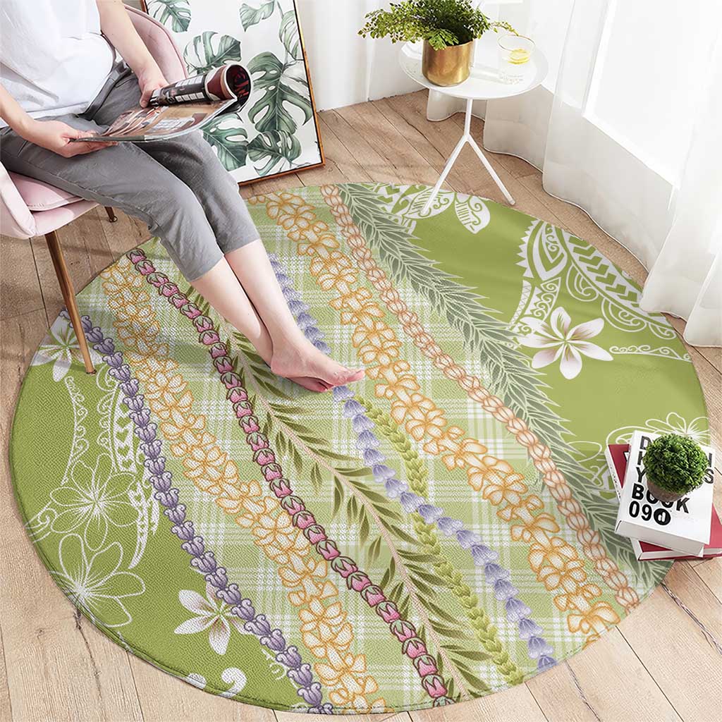 Green Palaka Hawaii Leis Round Carpet Hawaiian-plaid Elegant Tropical Vibes - Polynesian Pride