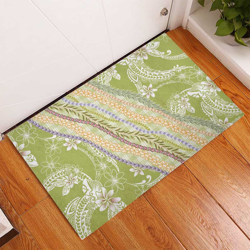 Green Palaka Hawaii Leis Rubber Doormat Hawaiian-plaid Elegant Tropical Vibes - Polynesian Pride