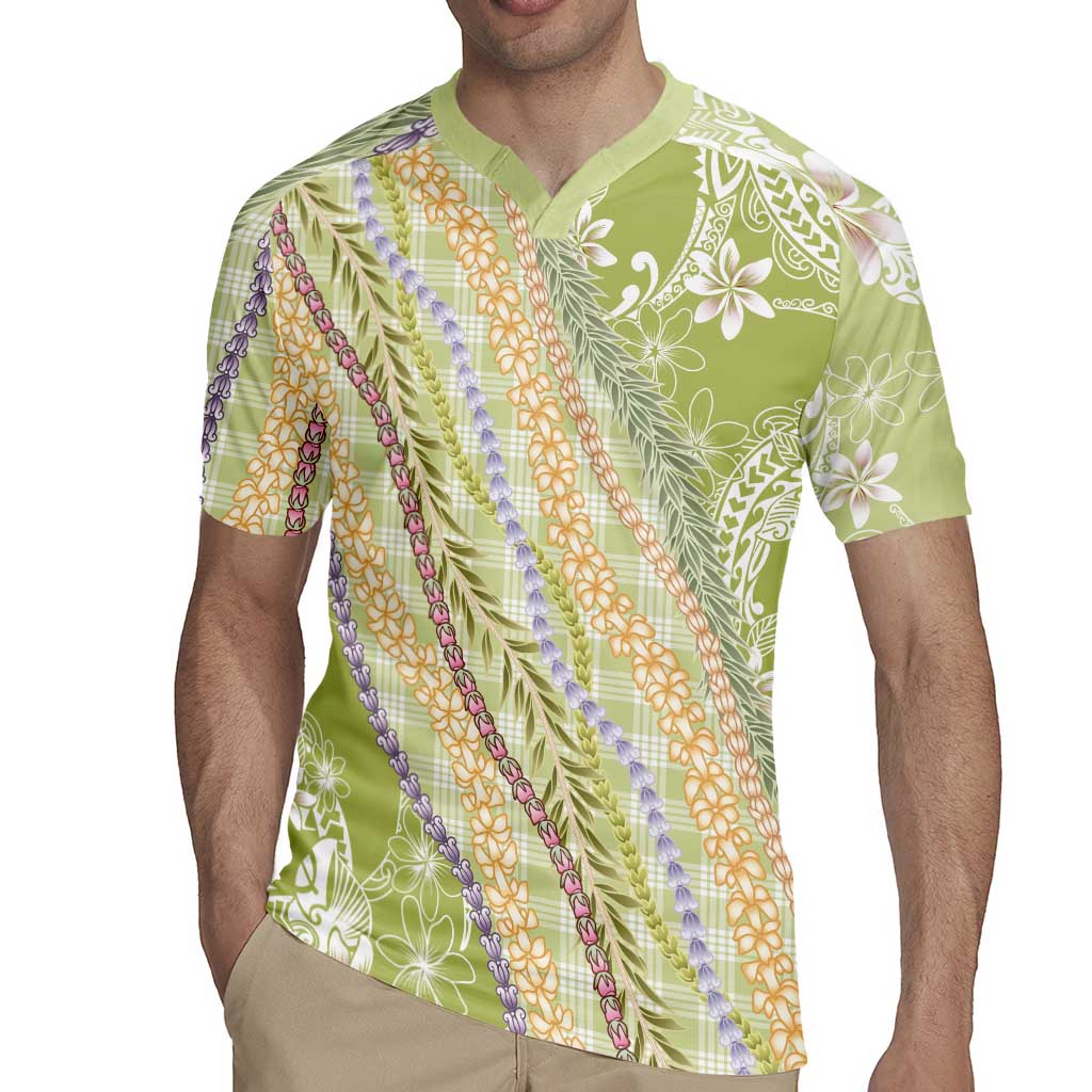 Green Palaka Hawaii Leis Rugby Jersey Hawaiian-plaid Elegant Tropical Vibes - Polynesian Pride