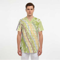 Green Palaka Hawaii Leis Scrub Top Hawaiian-plaid Elegant Tropical Vibes - Polynesian Pride