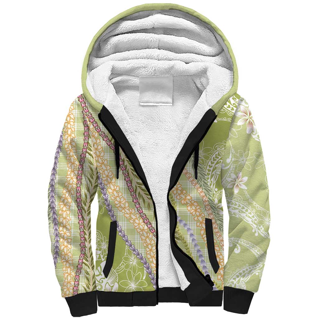 Green Palaka Hawaii Leis Sherpa Hoodie Hawaiian-plaid Elegant Tropical Vibes - Polynesian Pride