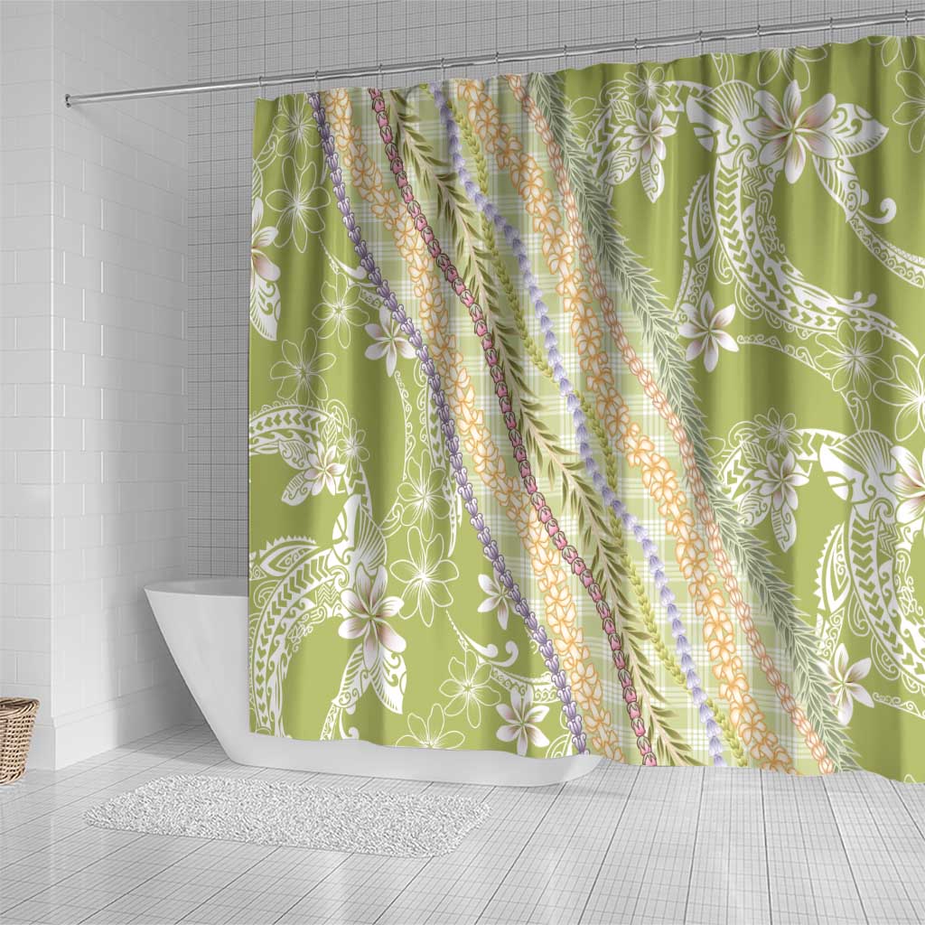 Green Palaka Hawaii Leis Shower Curtain Hawaiian-plaid Elegant Tropical Vibes - Polynesian Pride