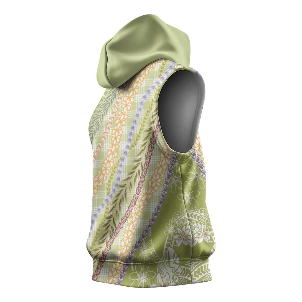 Green Palaka Hawaii Leis Sleeveless Hoodie Hawaiian-plaid Elegant Tropical Vibes - Polynesian Pride