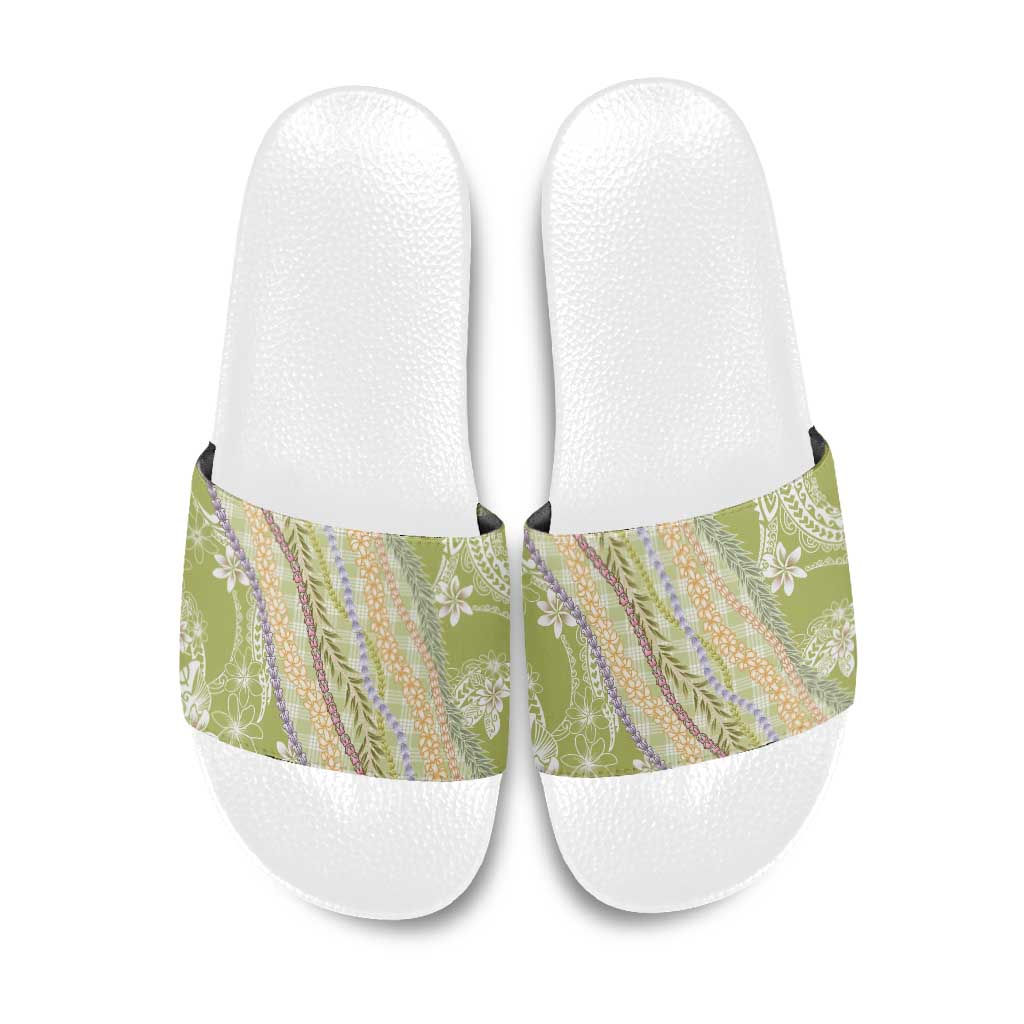 Green Palaka Hawaii Leis Slide Sandals Hawaiian-plaid Elegant Tropical Vibes - Polynesian Pride