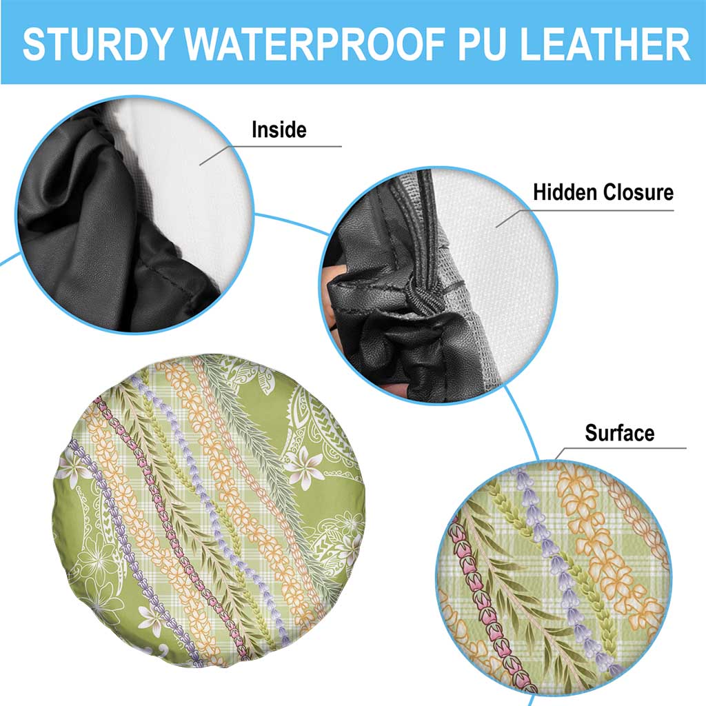 Green Palaka Hawaii Leis Spare Tire Cover Hawaiian-plaid Elegant Tropical Vibes - Polynesian Pride