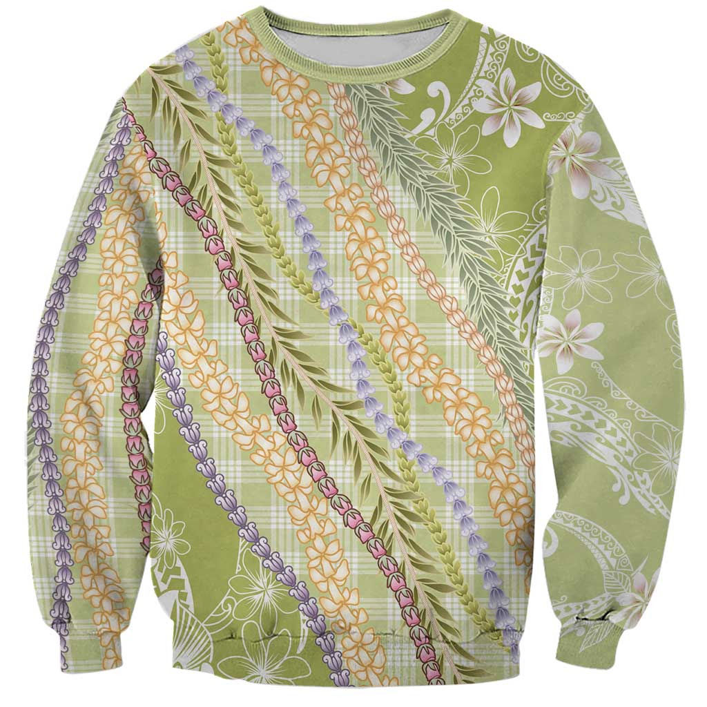 Green Palaka Hawaii Leis Sweatshirt Hawaiian-plaid Elegant Tropical Vibes - Polynesian Pride
