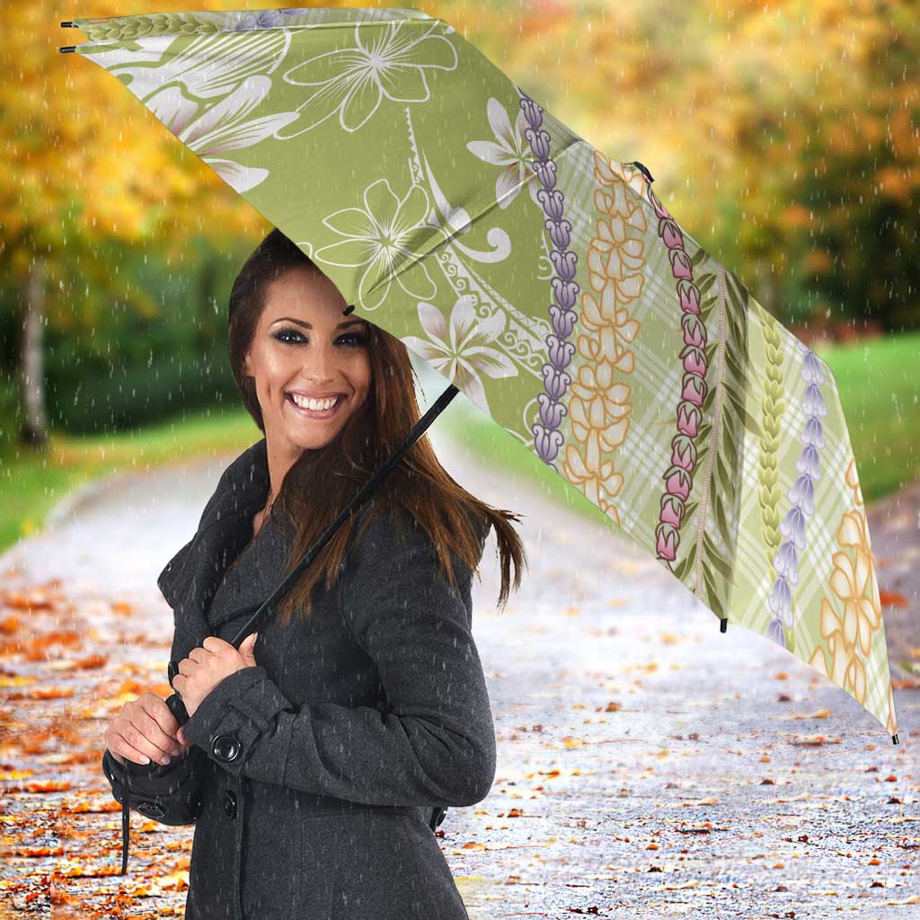 Green Palaka Hawaii Leis Umbrella Hawaiian-plaid Elegant Tropical Vibes - Polynesian Pride