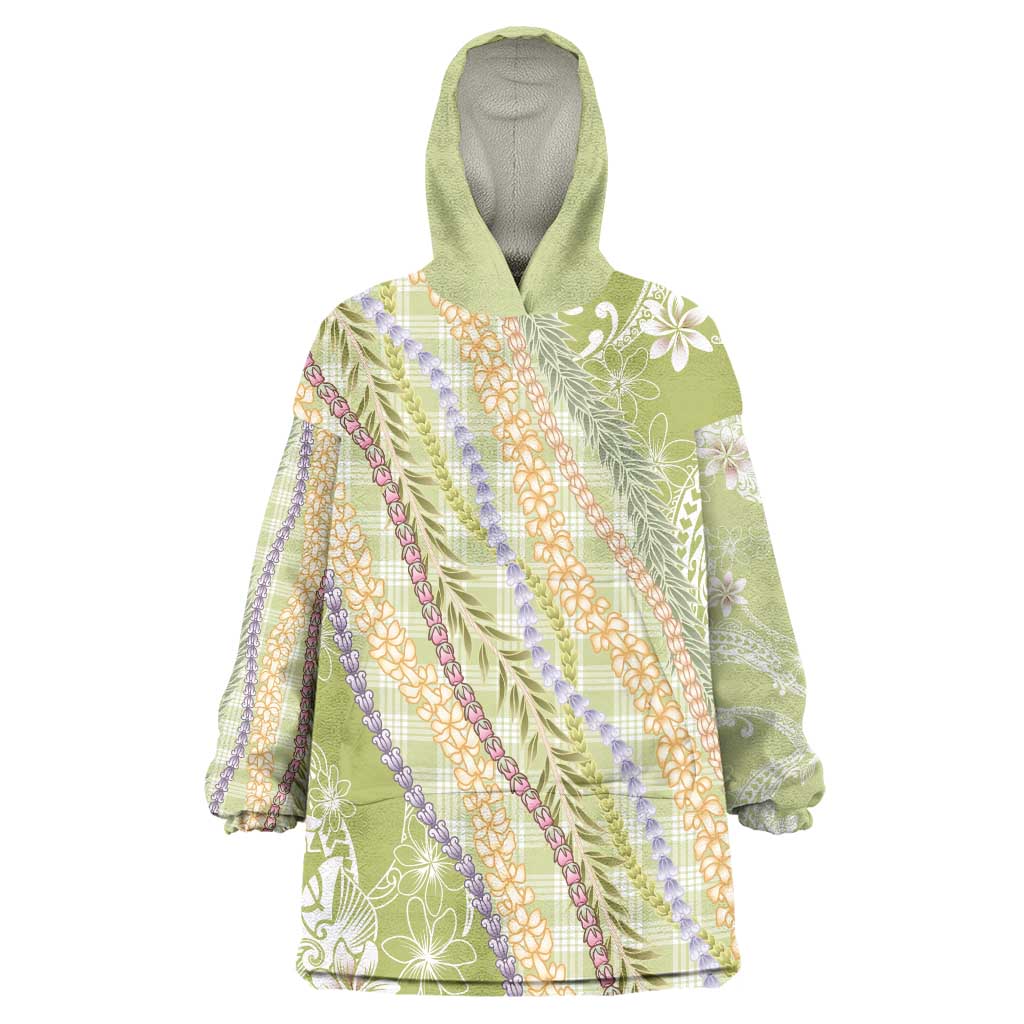 Green Palaka Hawaii Leis Wearable Blanket Hoodie Hawaiian-plaid Elegant Tropical Vibes - Polynesian Pride