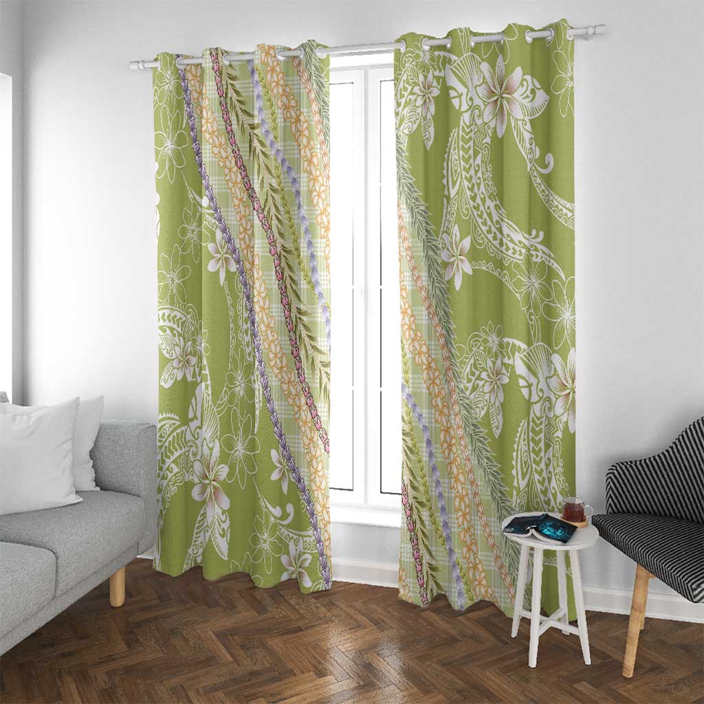 Green Palaka Hawaii Leis Window Curtain Hawaiian-plaid Elegant Tropical Vibes - Polynesian Pride