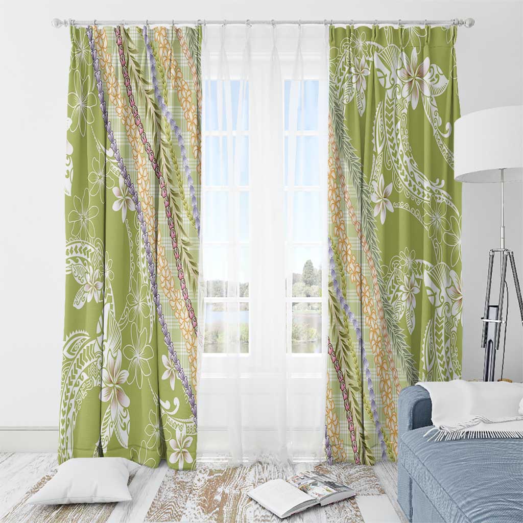 Green Palaka Hawaii Leis Window Curtain Hawaiian-plaid Elegant Tropical Vibes - Polynesian Pride