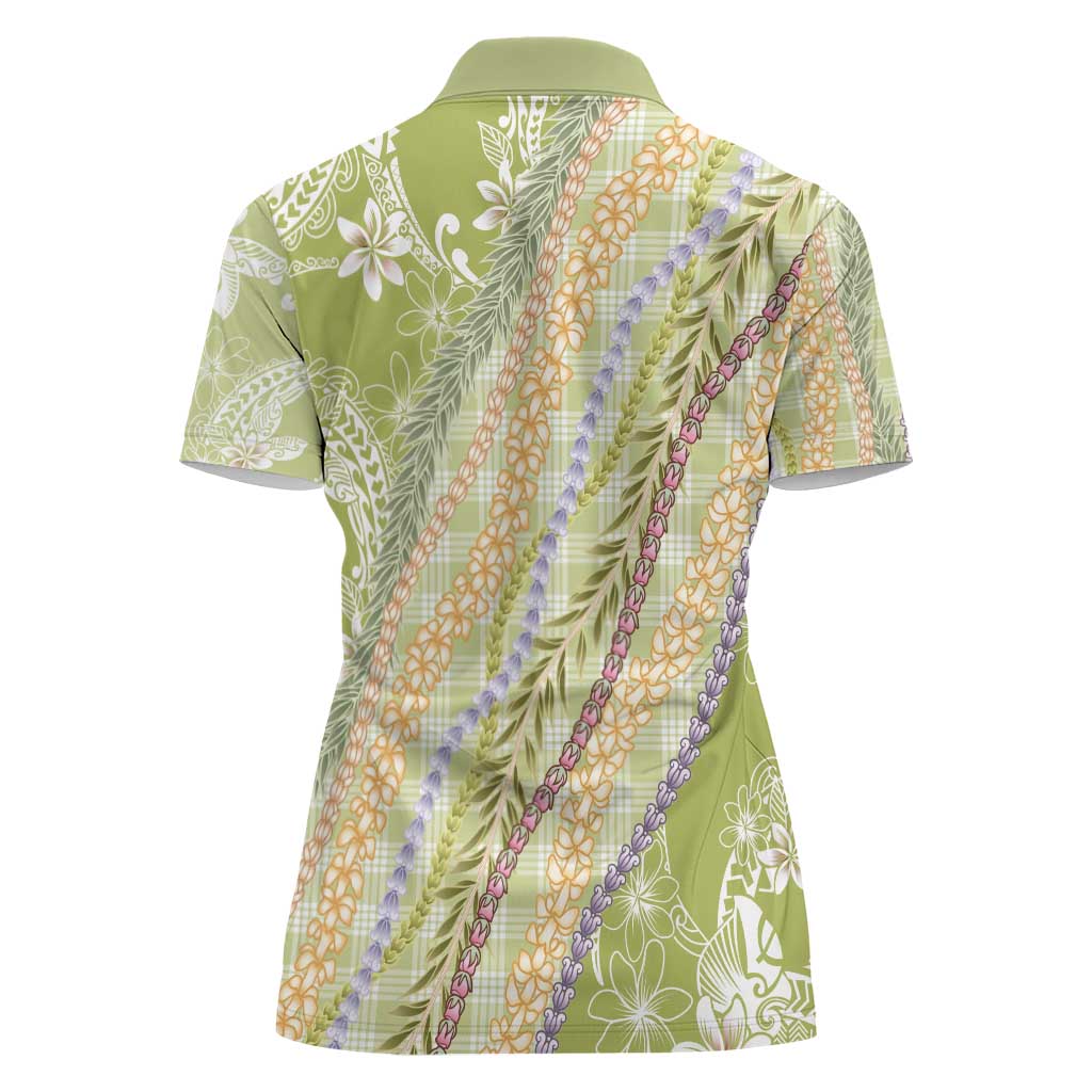 Green Palaka Hawaii Leis Women Polo Shirt Hawaiian-plaid Elegant Tropical Vibes - Polynesian Pride