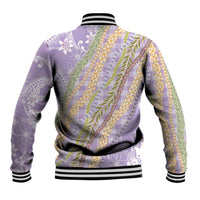 Purple Palaka Hawaii Leis Baseball Jacket Hawaiian-plaid Elegant Tropical Vibes - Polynesian Pride