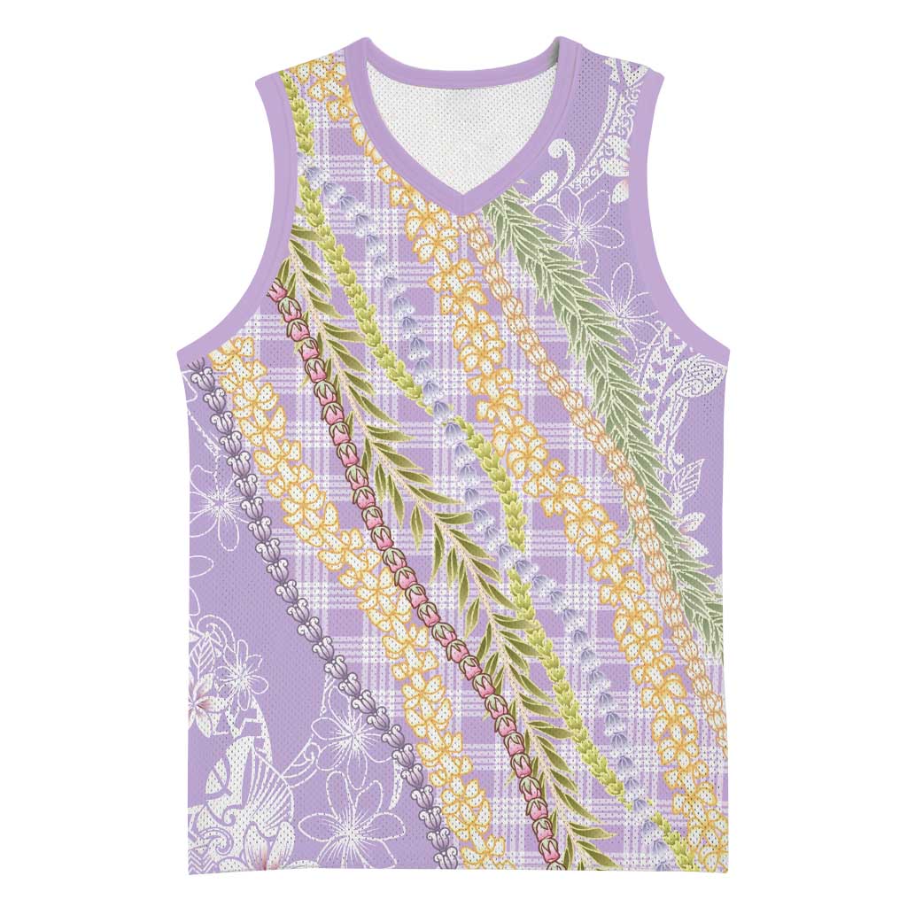 Purple Palaka Hawaii Leis Basketball Jersey Hawaiian-plaid Elegant Tropical Vibes - Polynesian Pride