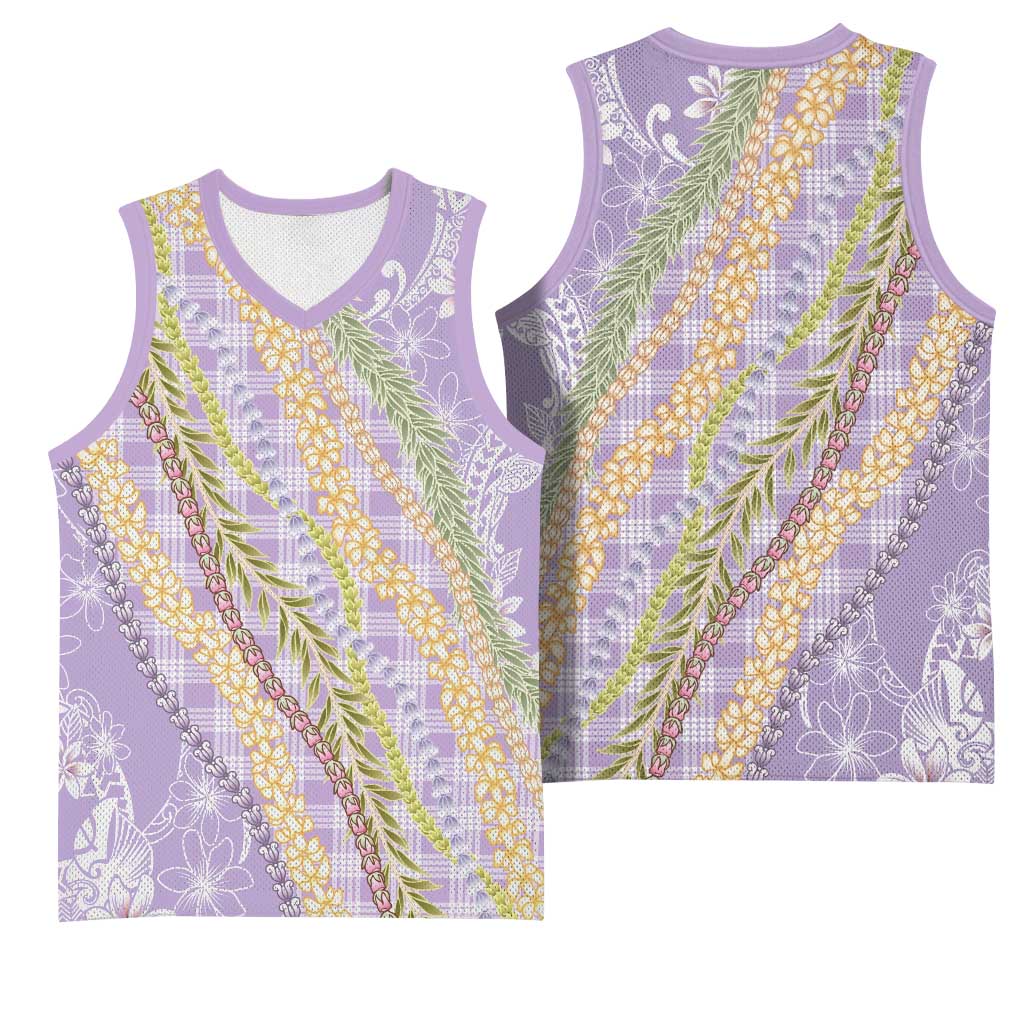 Purple Palaka Hawaii Leis Basketball Jersey Hawaiian-plaid Elegant Tropical Vibes - Polynesian Pride