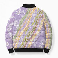 Purple Palaka Hawaii Leis Bomber Puffer Jacket Hawaiian-plaid Elegant Tropical Vibes - Polynesian Pride
