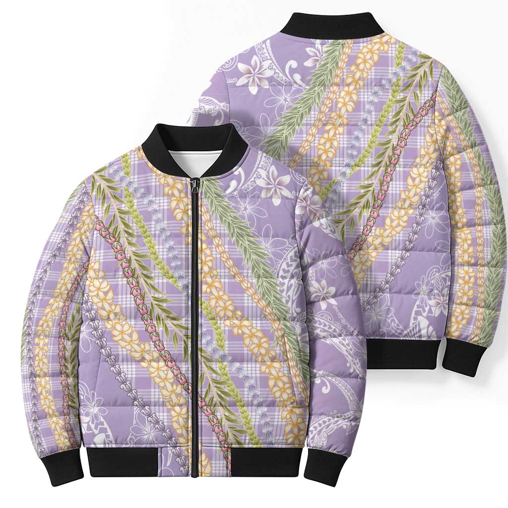 Purple Palaka Hawaii Leis Bomber Puffer Jacket Hawaiian-plaid Elegant Tropical Vibes - Polynesian Pride