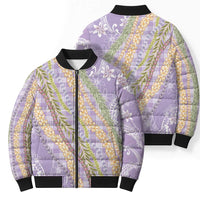 Purple Palaka Hawaii Leis Bomber Puffer Jacket Hawaiian-plaid Elegant Tropical Vibes - Polynesian Pride