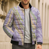 Purple Palaka Hawaii Leis Bomber Puffer Jacket Hawaiian-plaid Elegant Tropical Vibes - Polynesian Pride