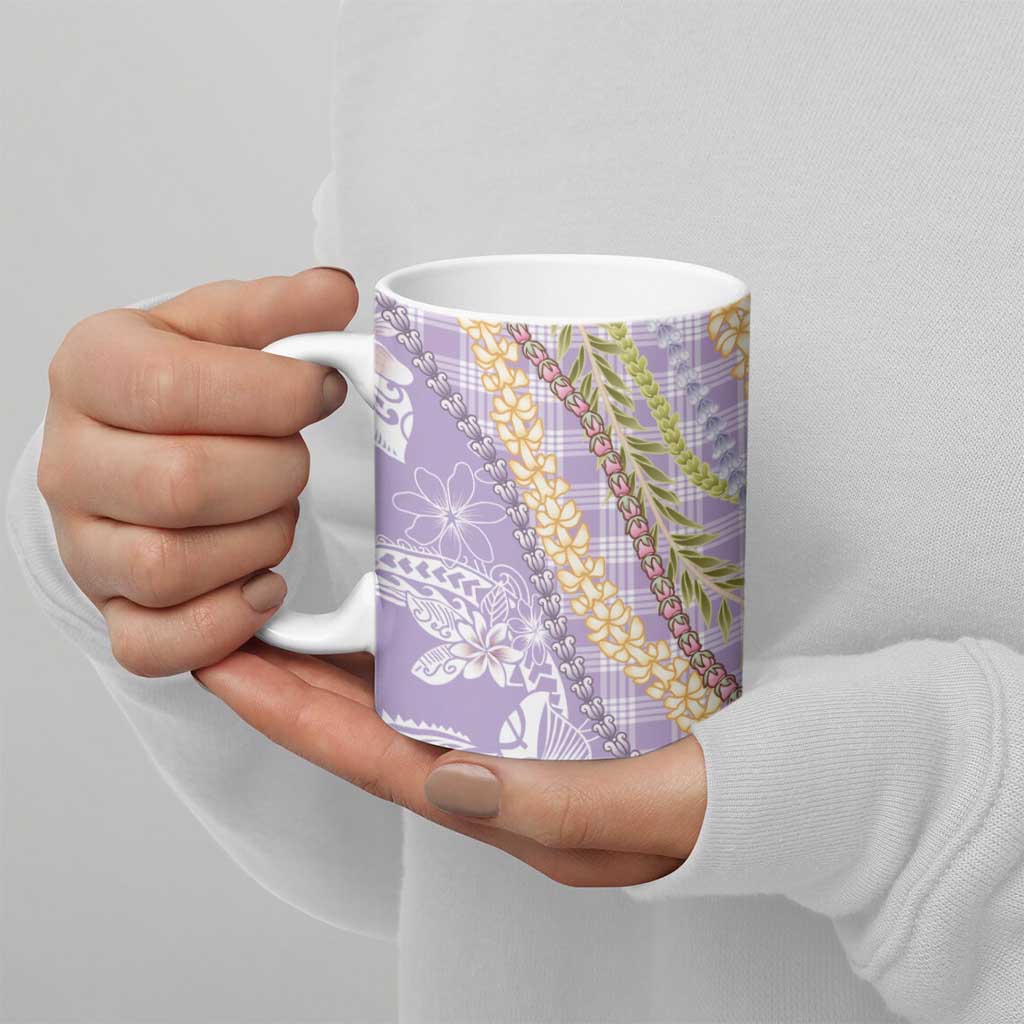 Purple Palaka Hawaii Leis Ceramic Mug Hawaiian-plaid Elegant Tropical Vibes - Polynesian Pride