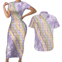 Purple Palaka Hawaii Leis Couples Matching Short Sleeve Bodycon Dress and Hawaiian Shirt Hawaiian-plaid Elegant Tropical Vibes - Polynesian Pride