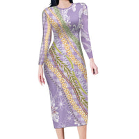 Purple Palaka Hawaii Leis Family Matching Long Sleeve Bodycon Dress and Hawaiian Shirt Hawaiian-plaid Elegant Tropical Vibes - Polynesian Pride